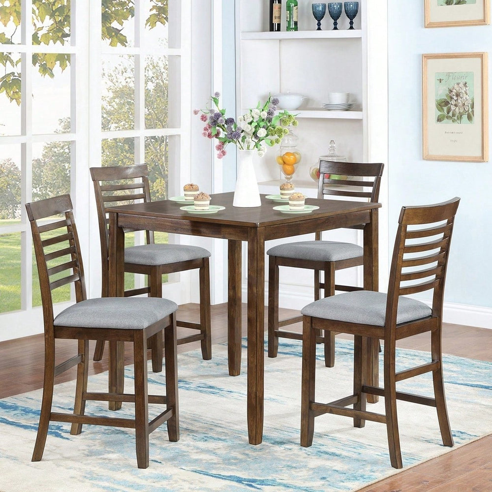 Solid Wood Upholstered Dining Chairs Set Of 4 - Counter Height Chairs With Padded Seat For Dining Room, Walnut Image 2