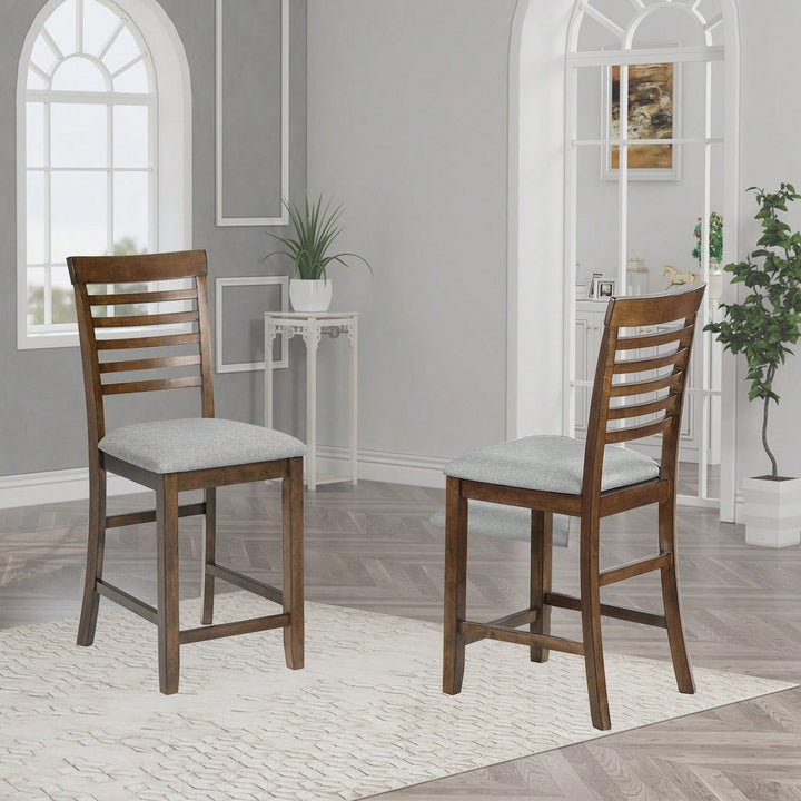 Solid Wood Upholstered Dining Chairs Set Of 4 - Counter Height Chairs With Padded Seat For Dining Room, Walnut Image 3