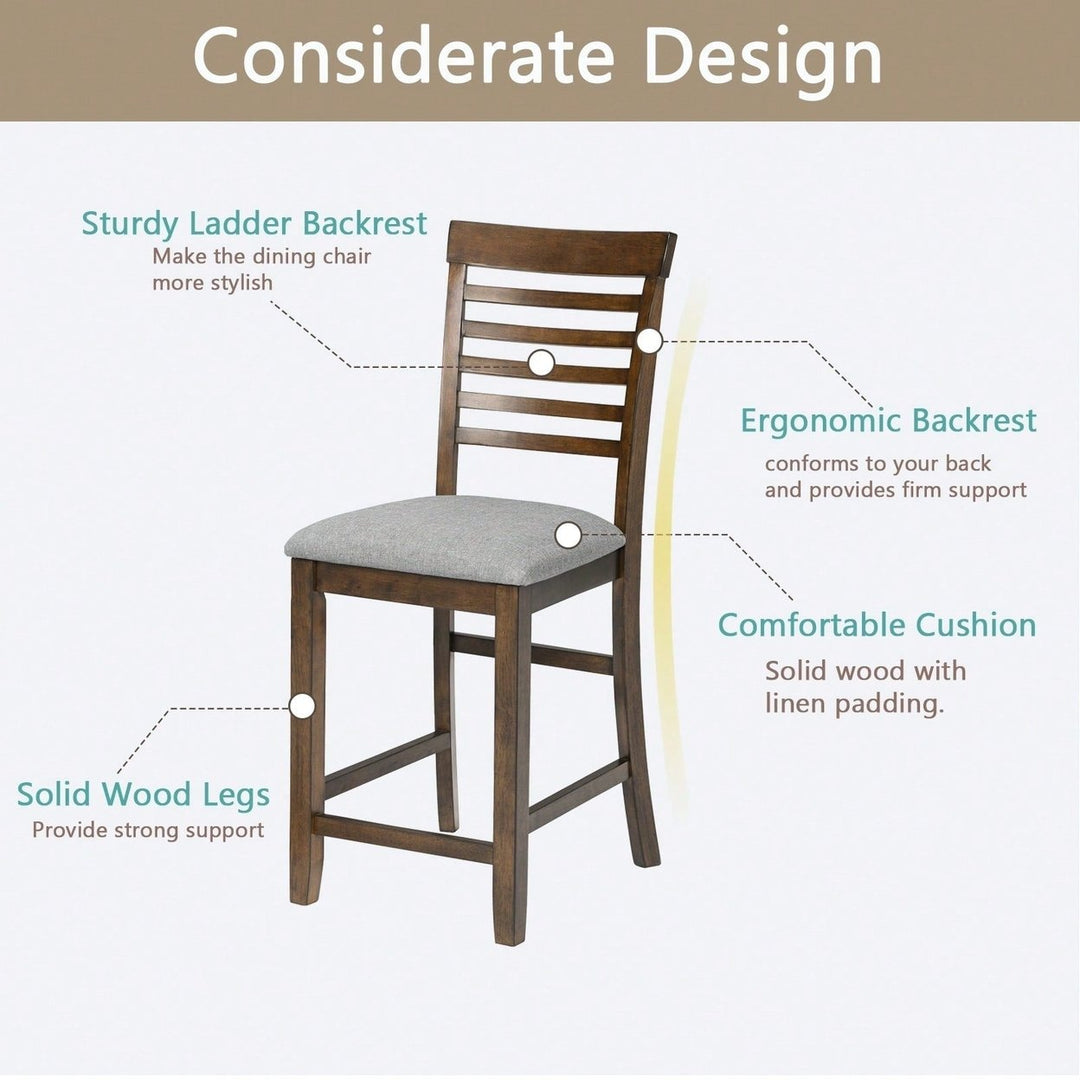 Solid Wood Upholstered Dining Chairs Set Of 4 - Counter Height Chairs With Padded Seat For Dining Room, Walnut Image 7