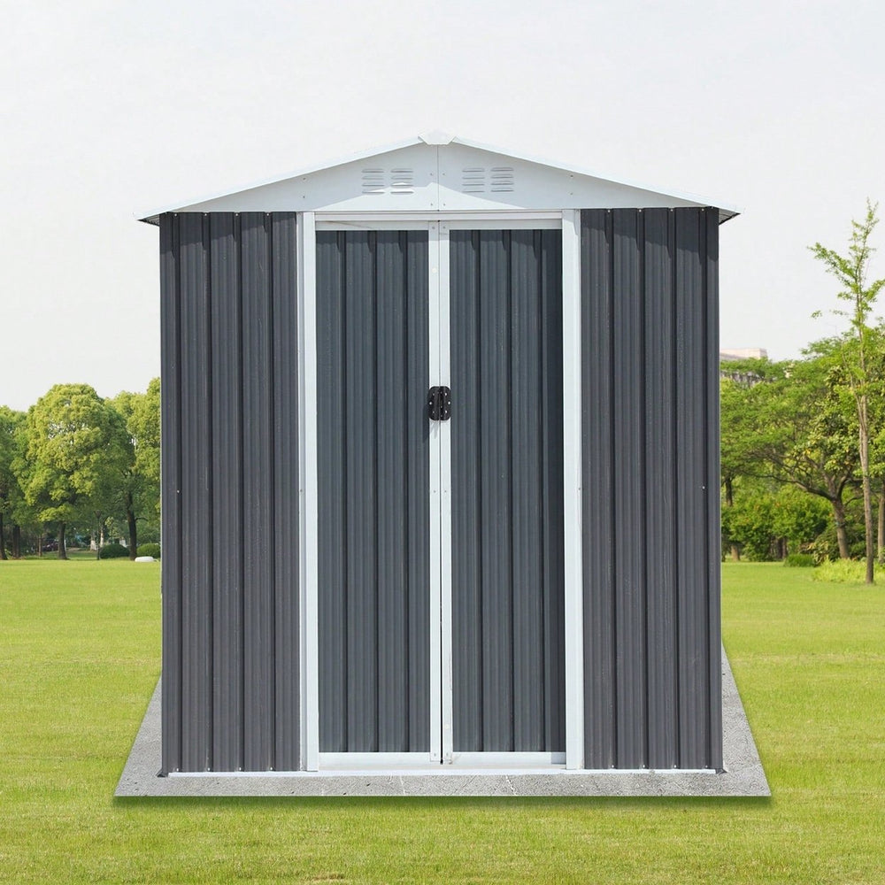 Spacious 6FT X 4FT Outdoor Storage Shed With Apex Roof In Grey For Garden And Backyard Organization Image 2