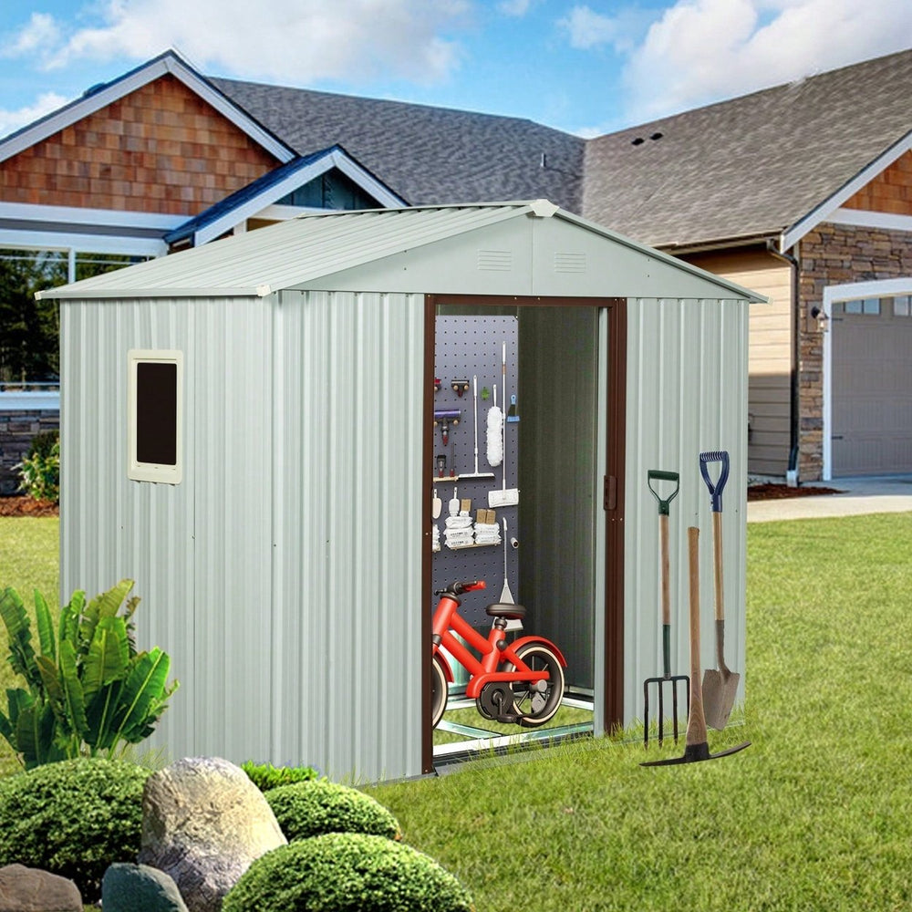 Spacious 6ft X 5ft Outdoor Metal Shed With Window In White - Durable Storage Solution For Garden Tools And Equipment Image 2