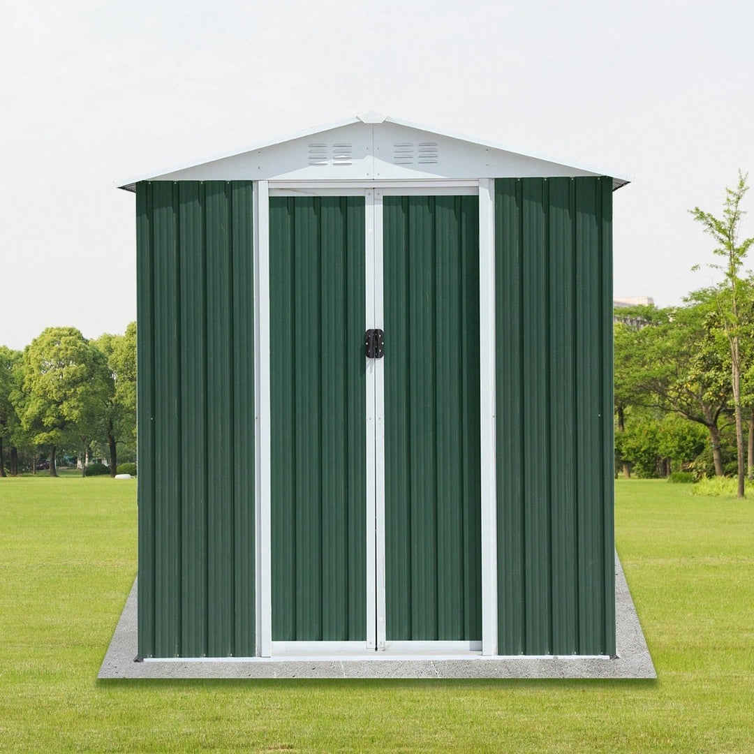 Spacious 6FTx4FT Outdoor Garden Shed With Apex Roof, Aluminum Alloy Frame and Sliding Door For Tool Storage Image 2