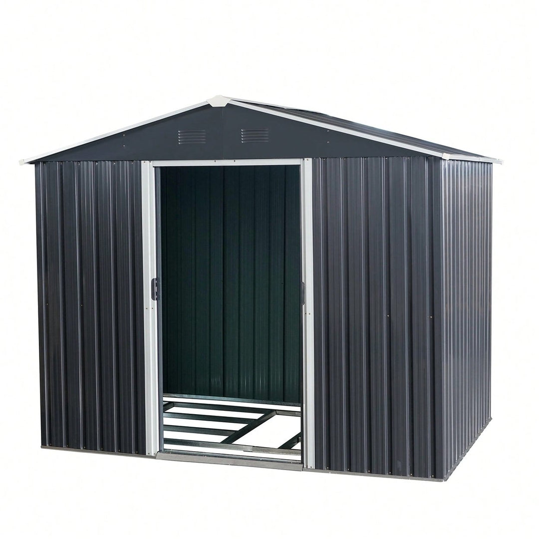 Spacious 8ft X 6ft Outdoor Metal Storage Shed With Durable Floor Base - Black Finish For Garden And Tool Organization Image 1