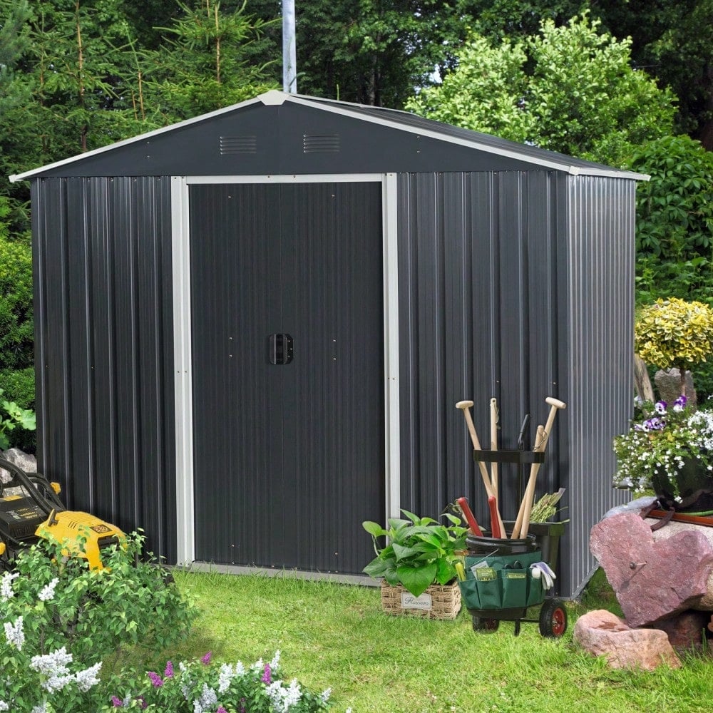 Spacious 8ft X 6ft Outdoor Metal Storage Shed With Durable Floor Base - Black Finish For Garden And Tool Organization Image 3