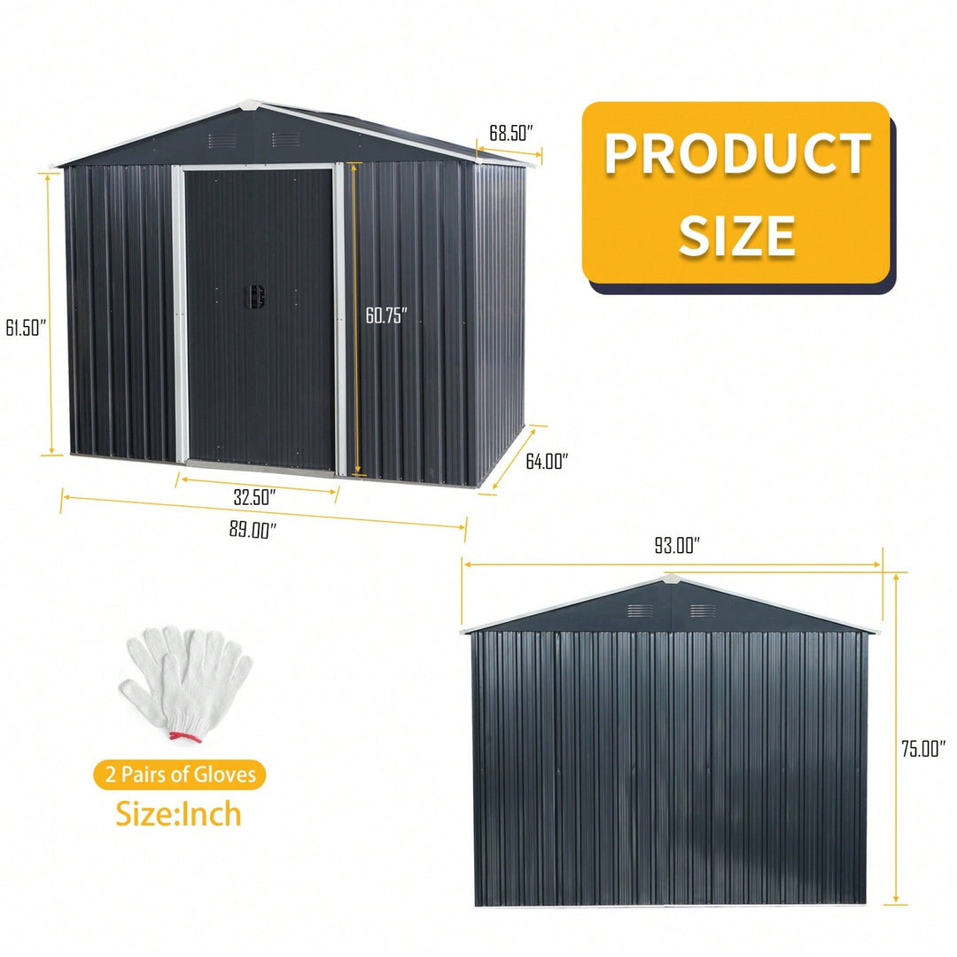 Spacious 8ft X 6ft Outdoor Metal Storage Shed With Durable Floor Base - Black Finish For Garden And Tool Organization Image 4