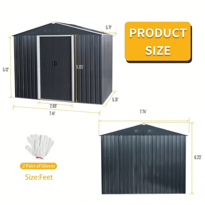 Spacious 8ft X 6ft Outdoor Metal Storage Shed With Durable Floor Base - Black Finish For Garden And Tool Organization Image 8