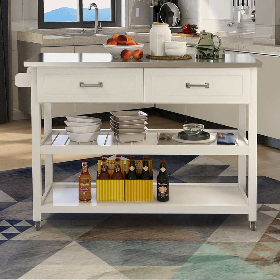 Stainless Steel Kitchen Cart with Two Drawers Image 1