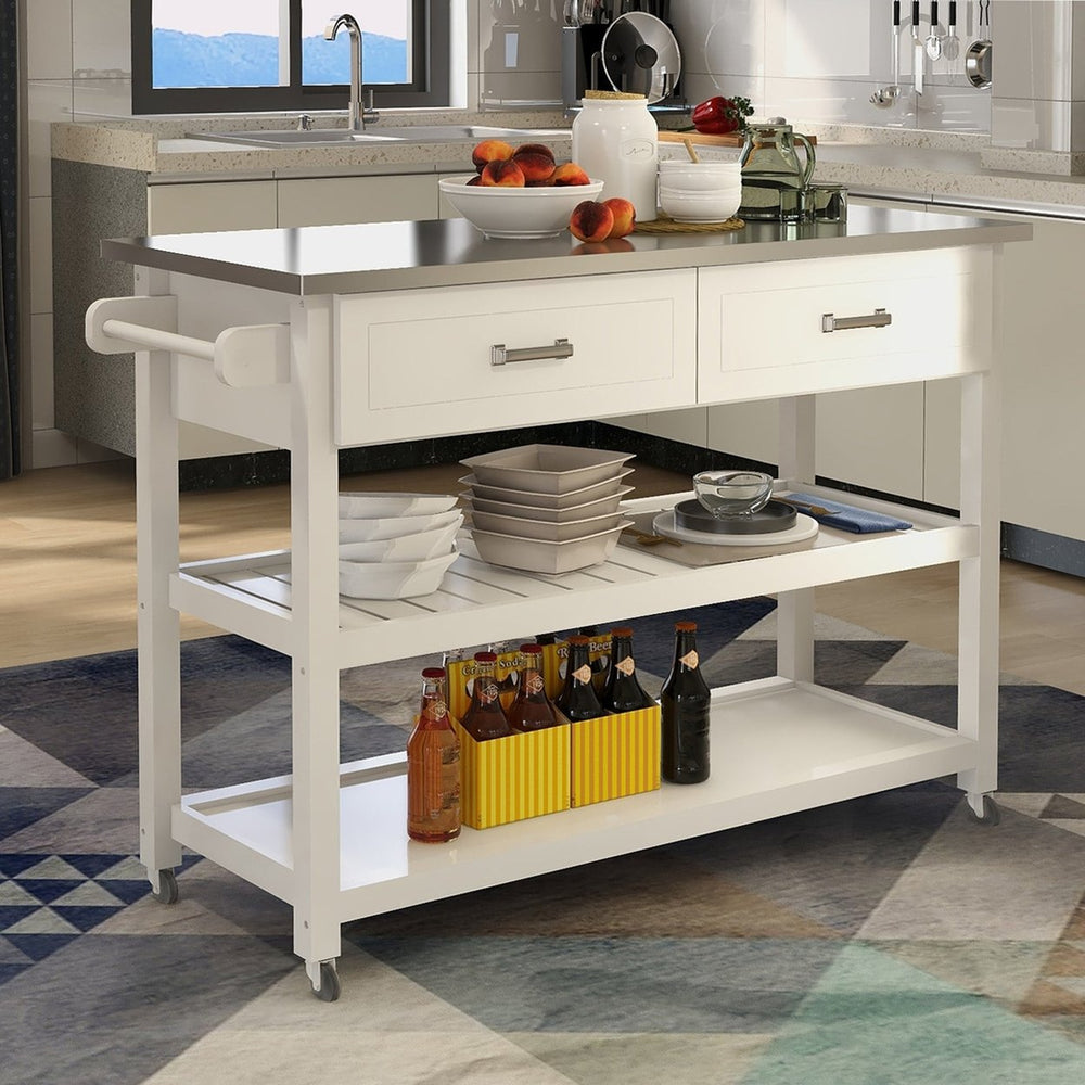 Stainless Steel Kitchen Cart with Two Drawers Image 2