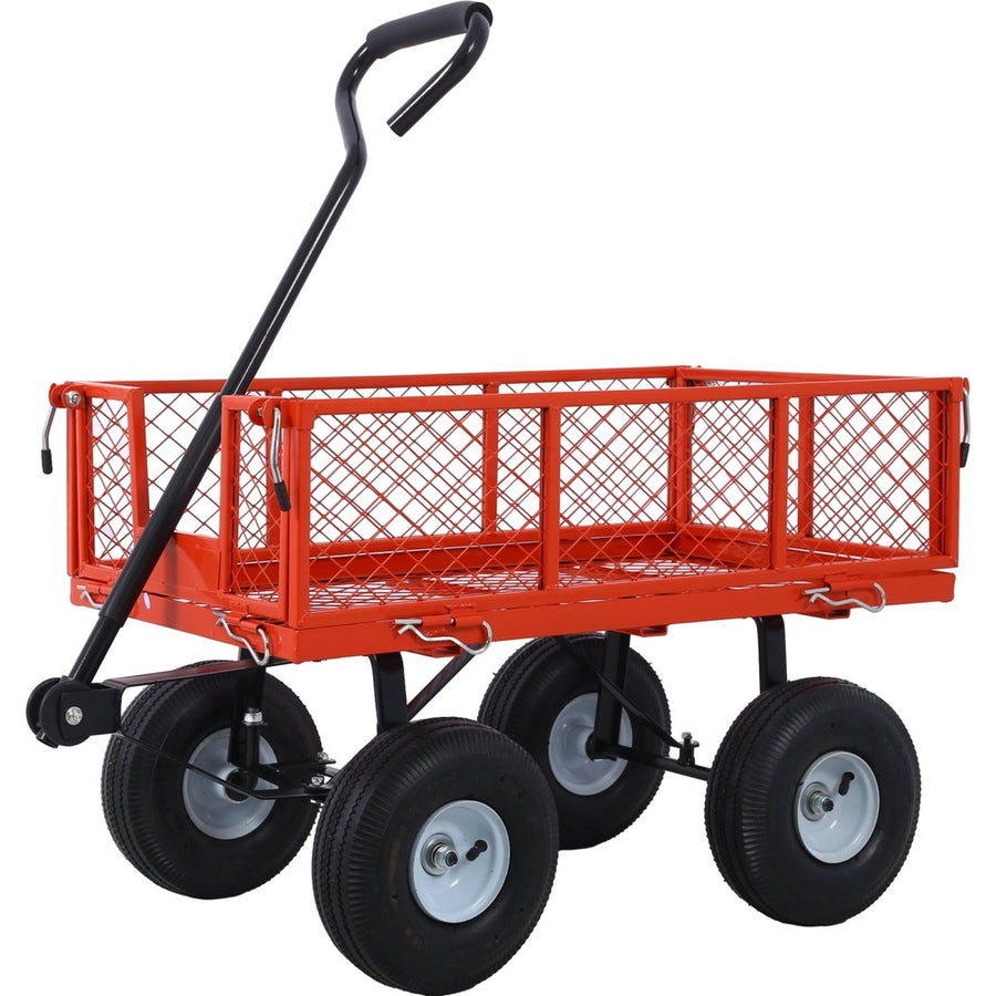 Steel Garden Cart with Removable Mesh Sides - 3 cu ft Capacity, 550 lb Load, Heavy Duty Red Utility Trolley Image 1