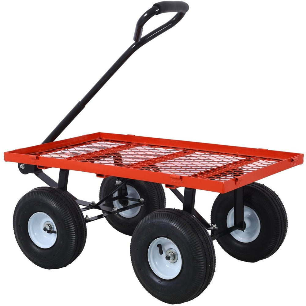 Steel Garden Cart with Removable Mesh Sides - 3 cu ft Capacity, 550 lb Load, Heavy Duty Red Utility Trolley Image 2