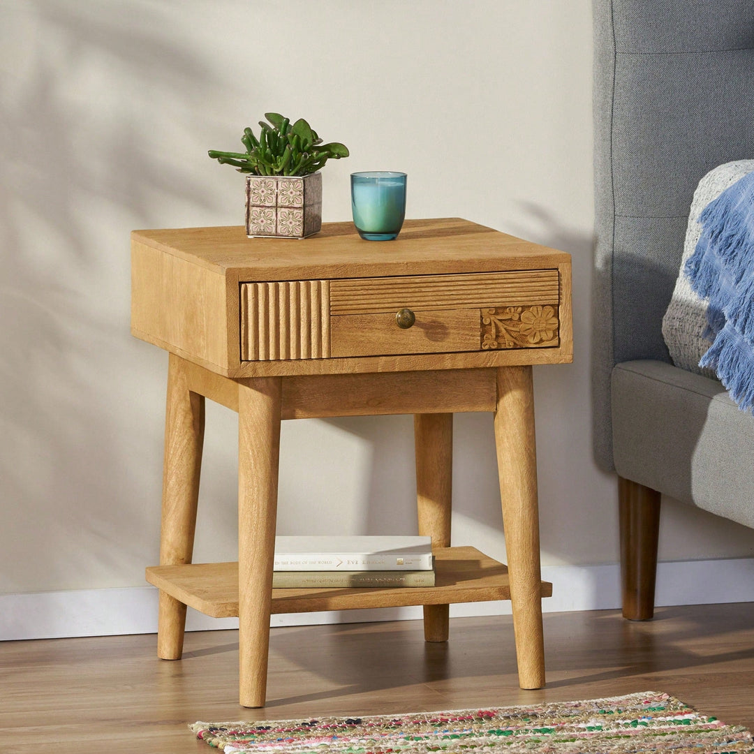 Stylish Modern Nightstand With Drawer And Open Shelf For Bedroom Storage Image 9