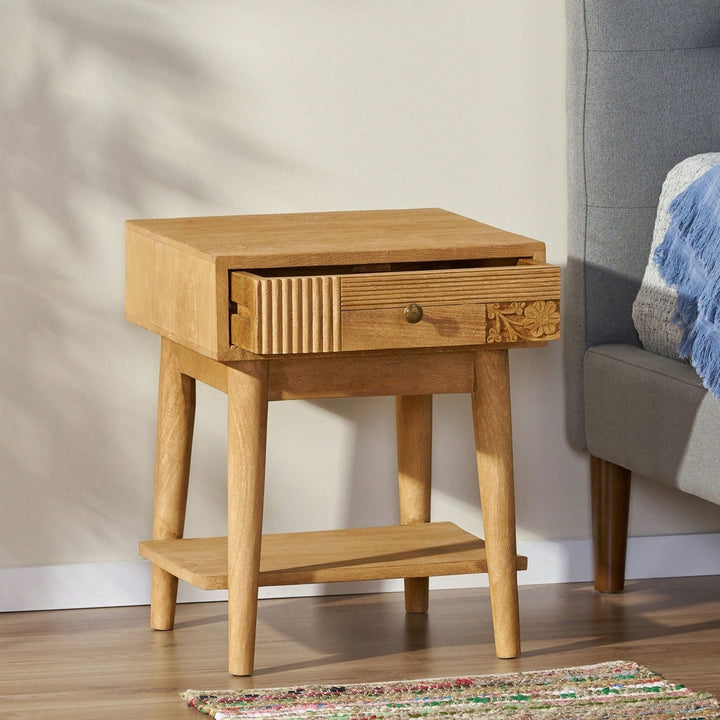 Stylish Modern Nightstand With Drawer And Open Shelf For Bedroom Storage Image 10