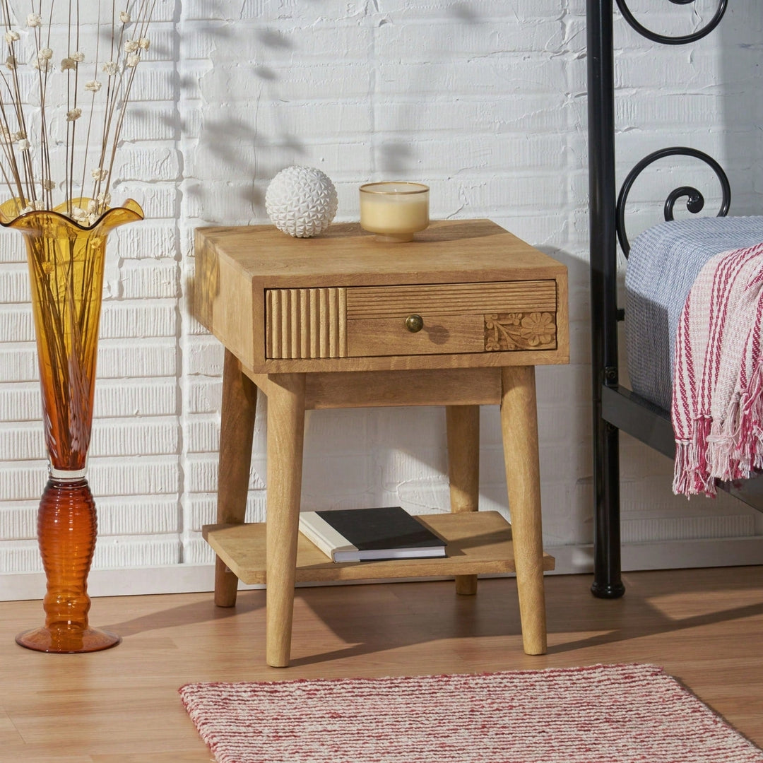 Stylish Modern Nightstand With Drawer And Open Shelf For Bedroom Storage Image 11