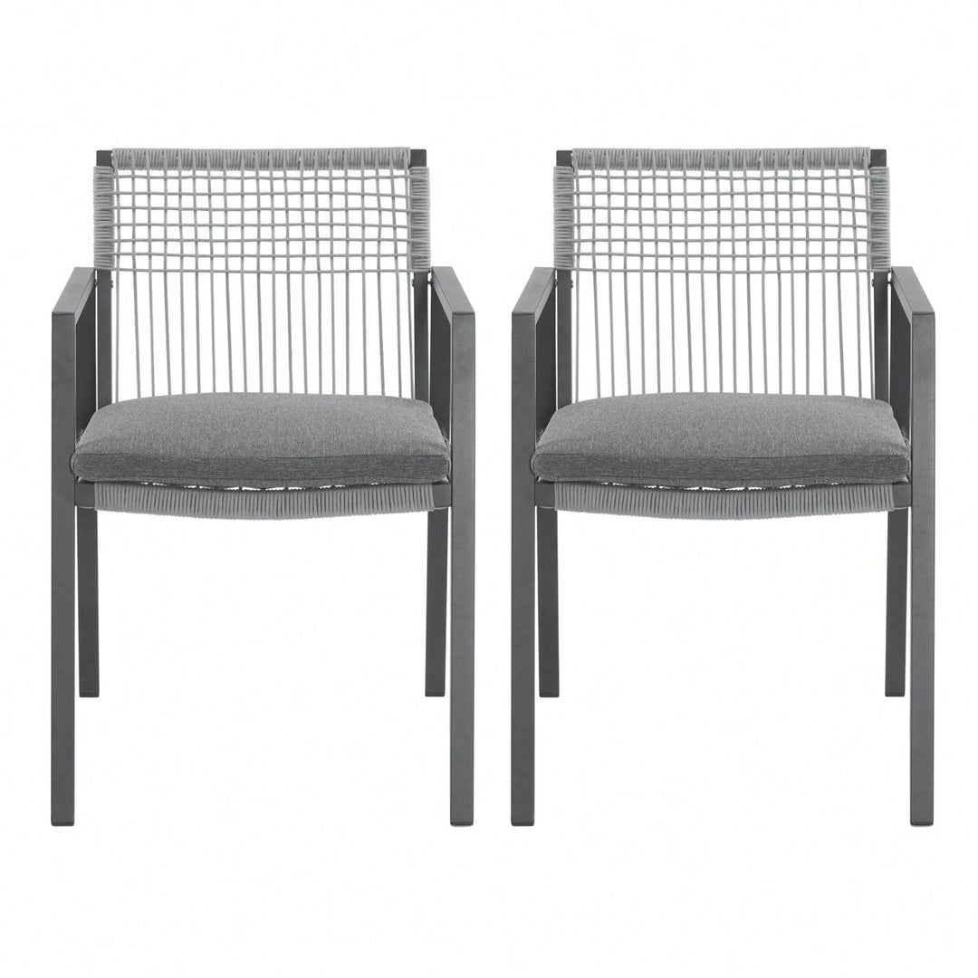 Stylish Outdoor Dining Chair Set Of 2  Durable Aluminum And Rope Design With Cushions For Patio, Backyard, Poolside, Image 1