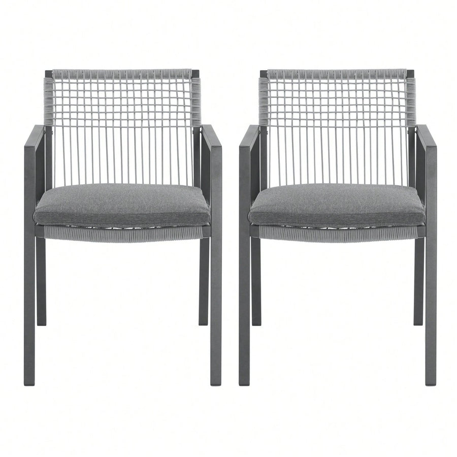 Stylish Outdoor Dining Chair Set Of 2  Durable Aluminum And Rope Design With Cushions For Patio, Backyard, Poolside, Image 1