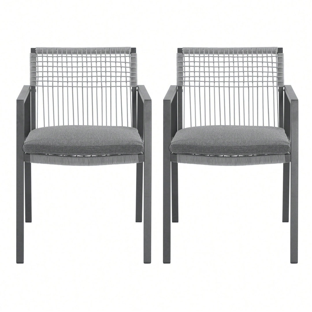 Stylish Outdoor Dining Chair Set Of 2  Durable Aluminum And Rope Design With Cushions For Patio, Backyard, Poolside, Image 1