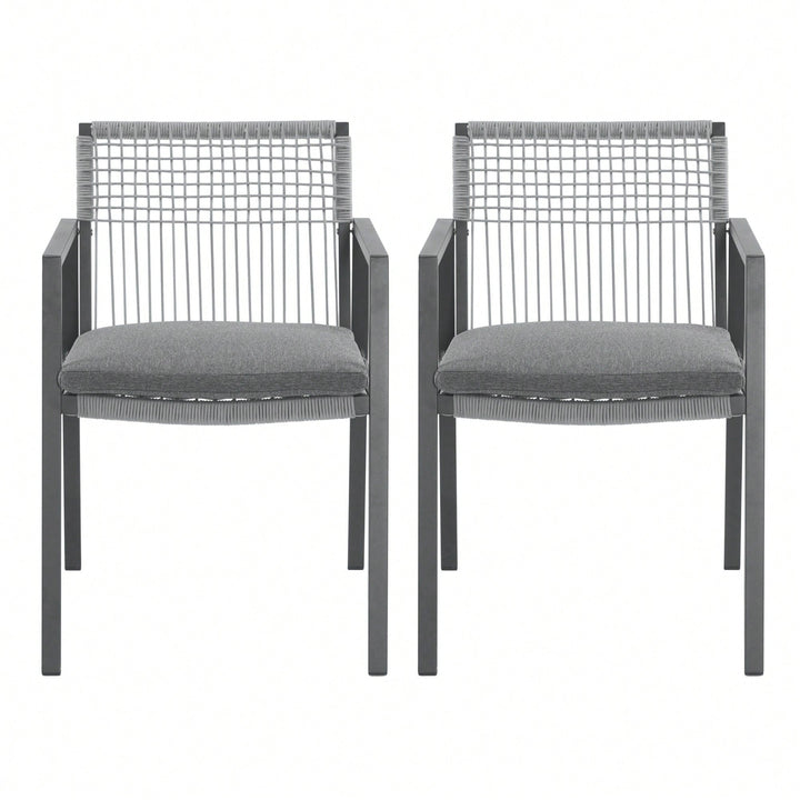 Stylish Outdoor Dining Chair Set Of 2  Durable Aluminum And Rope Design With Cushions For Patio, Backyard, Poolside, Image 1