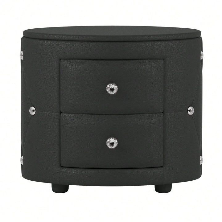 Stylish Black Nightstand with 2 Drawers and Crystal Handles Easy Assembly Bedside Table for Bedroom and Living Room Image 1