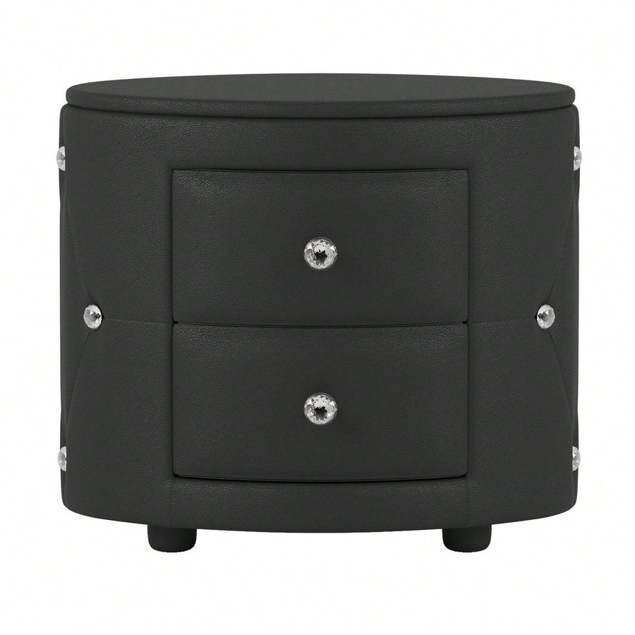 Stylish Black Nightstand with 2 Drawers and Crystal Handles Easy Assembly Bedside Table for Bedroom and Living Room Image 1