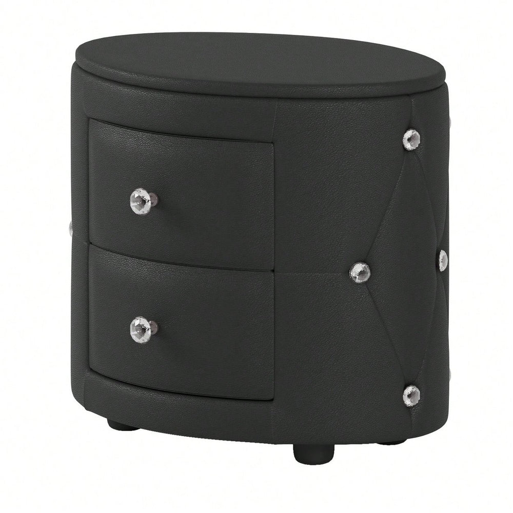 Stylish Black Nightstand with 2 Drawers and Crystal Handles Easy Assembly Bedside Table for Bedroom and Living Room Image 2