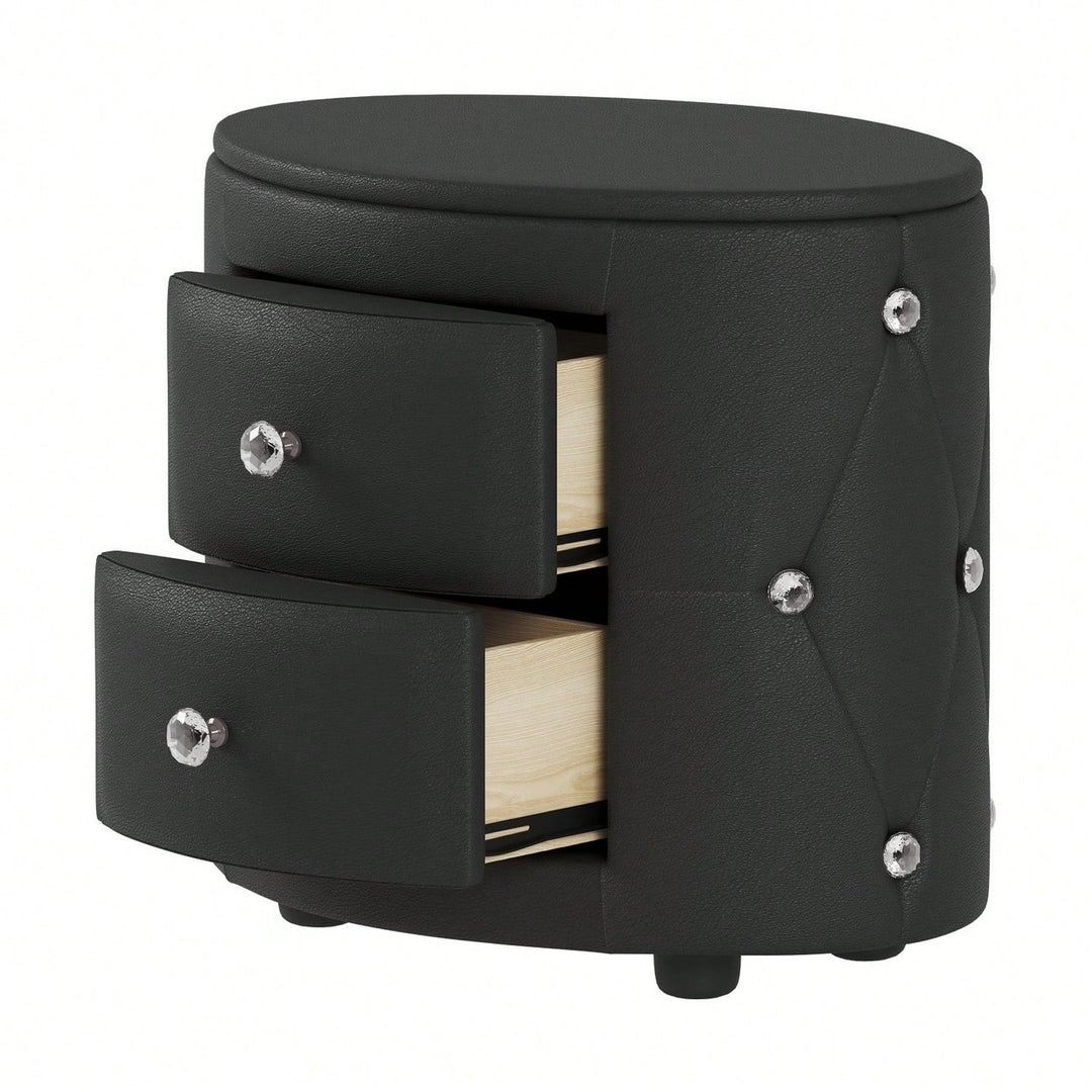 Stylish Black Nightstand with 2 Drawers and Crystal Handles Easy Assembly Bedside Table for Bedroom and Living Room Image 3