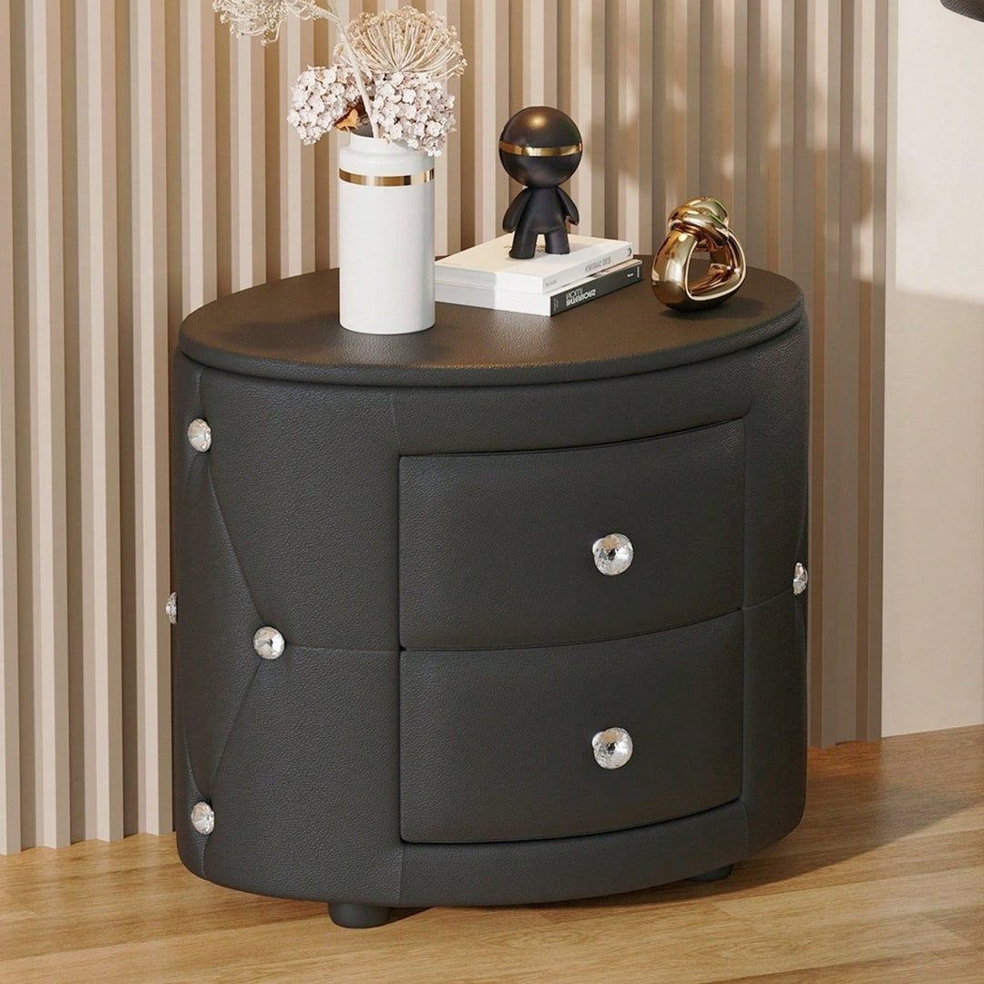 Stylish Black Nightstand with 2 Drawers and Crystal Handles Easy Assembly Bedside Table for Bedroom and Living Room Image 5