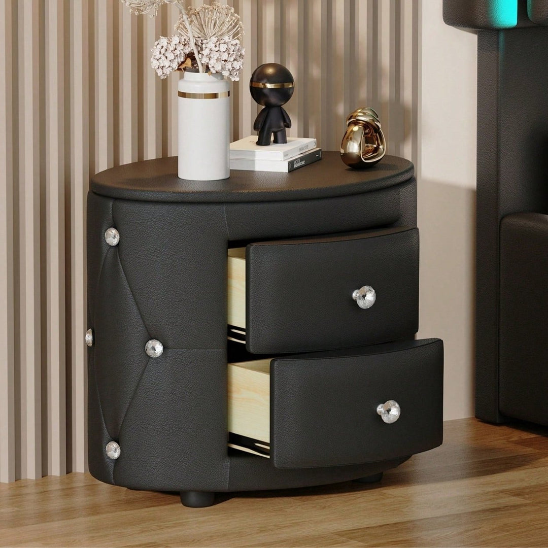 Stylish Black Nightstand with 2 Drawers and Crystal Handles Easy Assembly Bedside Table for Bedroom and Living Room Image 6