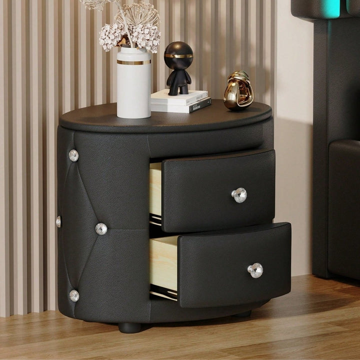 Stylish Black Nightstand with 2 Drawers and Crystal Handles Easy Assembly Bedside Table for Bedroom and Living Room Image 6