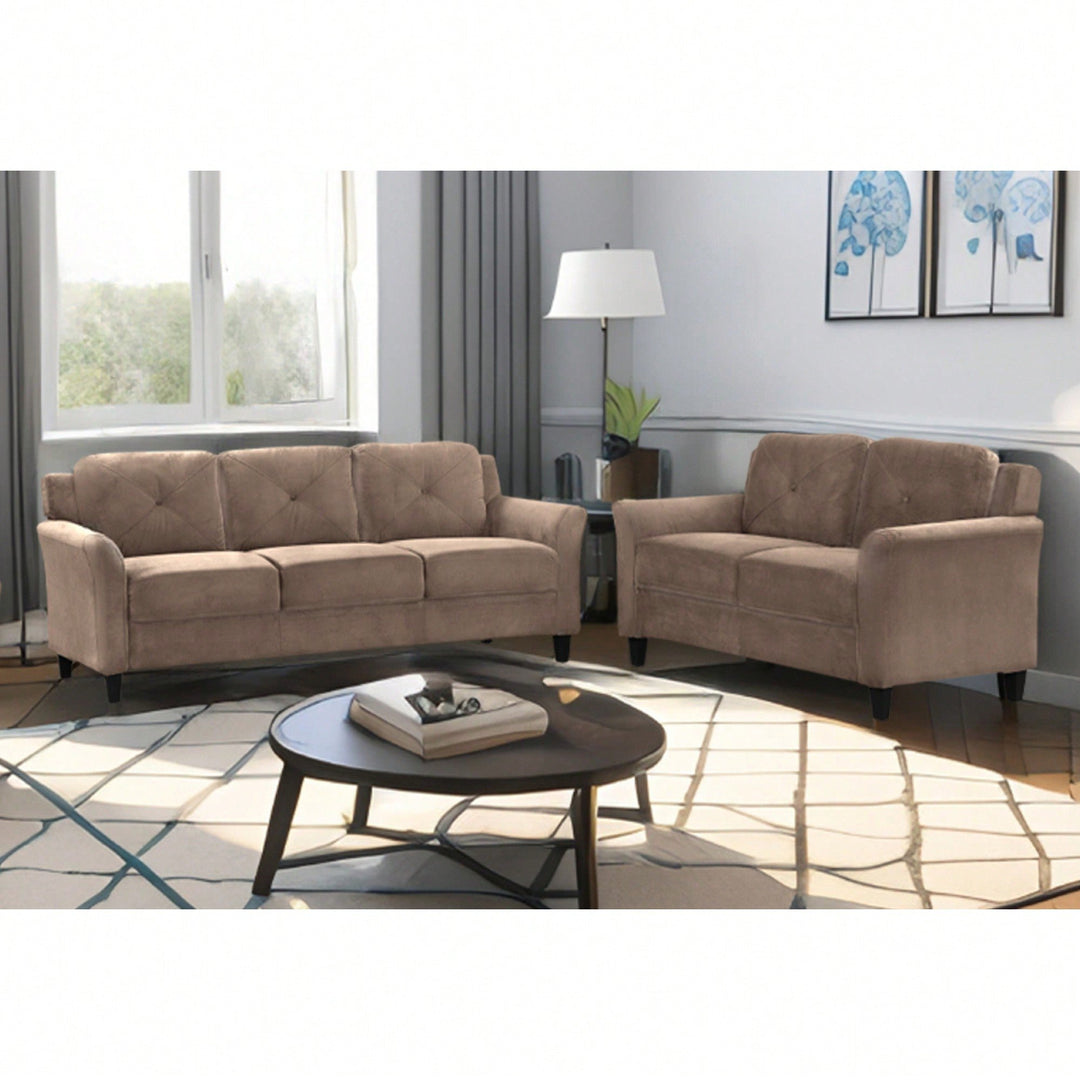 Stylish Brown Velvet Sofa For Two - Elegant Living Room Seating Solution Image 5