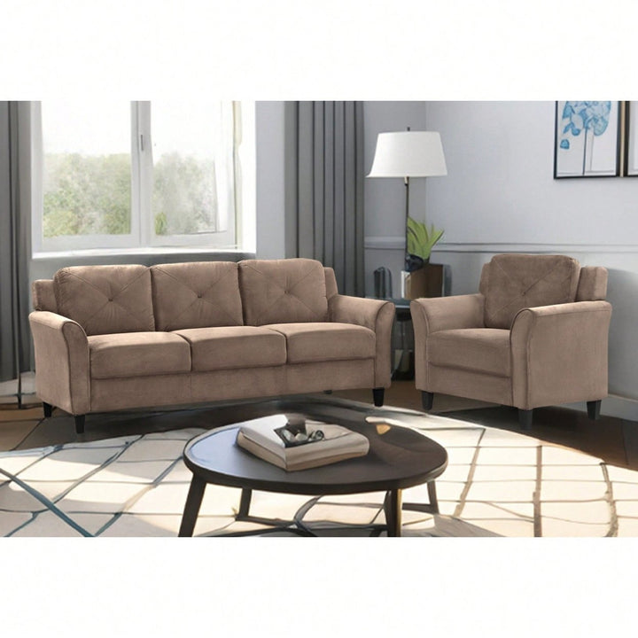 Stylish Brown Velvet Sofa For Two - Elegant Living Room Seating Solution Image 6