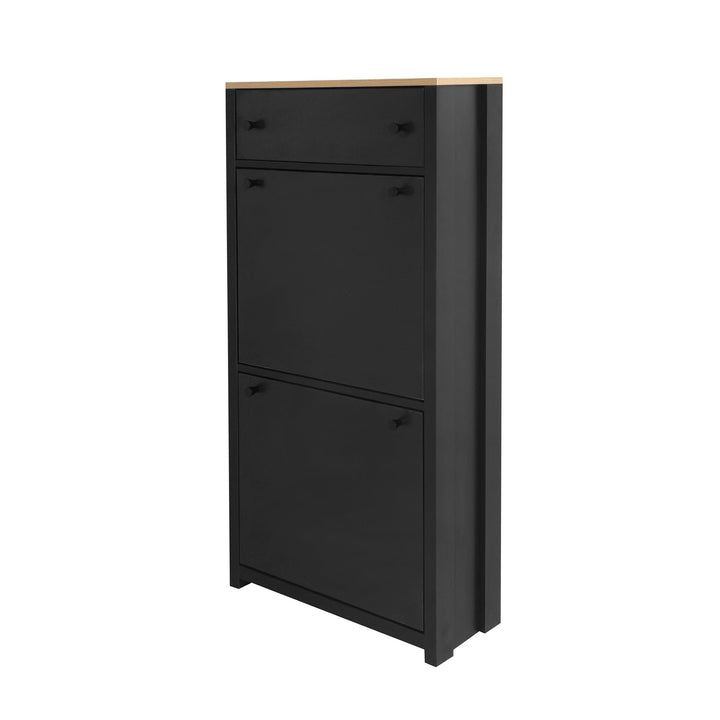 Stylish Entryway Shoe Cabinet with 2 Flip Drawers Adjustable Panel Black Wood Grain Finish Image 8