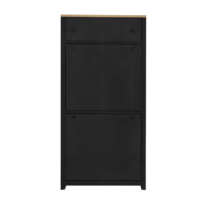 Stylish Entryway Shoe Cabinet with 2 Flip Drawers Adjustable Panel Black Wood Grain Finish Image 9