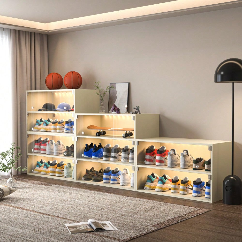 Stylish Glass Door Shoe Storage Cabinet For Sneakers With RGB LED Lighting Image 2