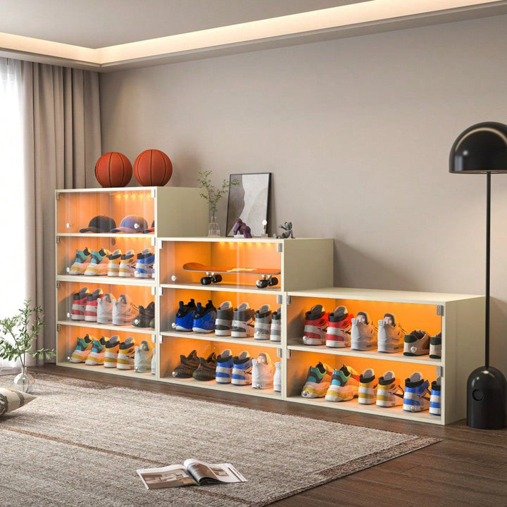 Stylish Glass Door Shoe Storage Cabinet For Sneakers With RGB LED Lighting Image 3