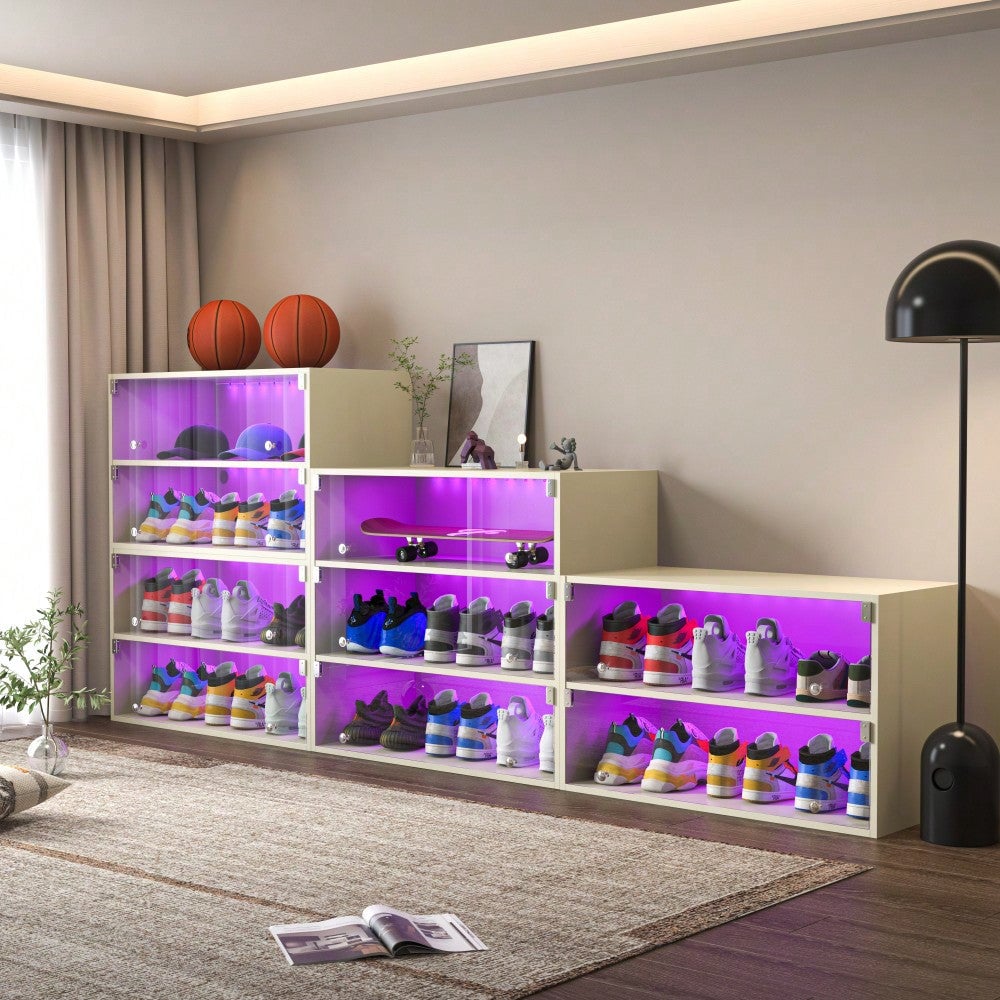 Stylish Glass Door Shoe Storage Cabinet For Sneakers With RGB LED Lighting Image 4