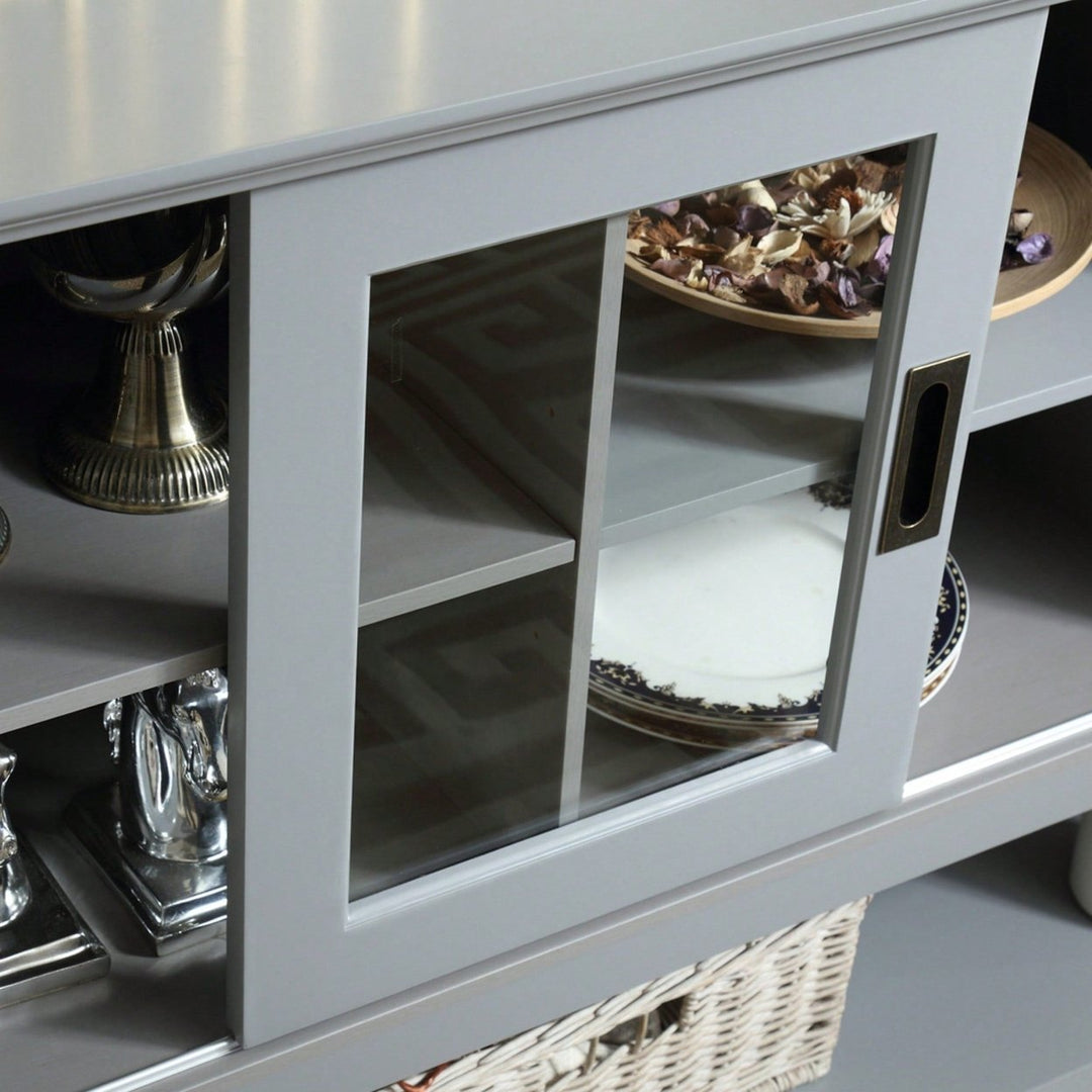 Stylish Grey Sideboard Buffet Table With Storage Doors For Elegant Dining And Living Spaces Image 8