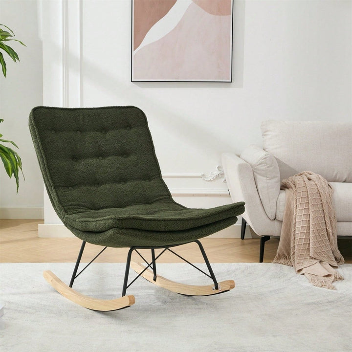 Upholstered Armless Rocker Chair With Wide Backrest And Seat Wood Base For Living Room, Balcony,Bedroom And Patio Porch. Image 1