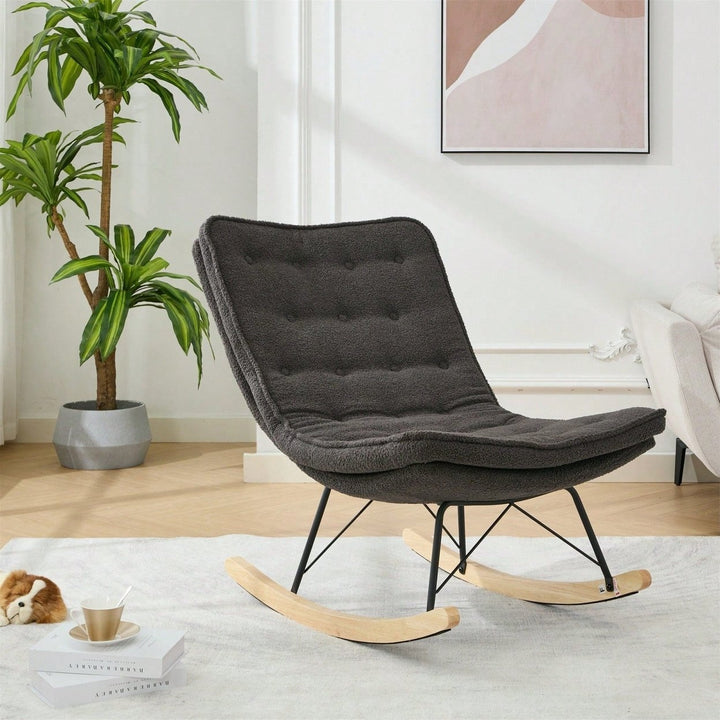 Upholstered Armless Rocker Chair With Wide Backrest And Seat Wood Base For Living Room, Balcony,Bedroom And Patio Porch. Image 3