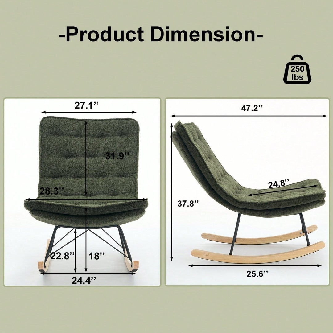 Upholstered Armless Rocker Chair With Wide Backrest And Seat Wood Base For Living Room, Balcony,Bedroom And Patio Porch. Image 7