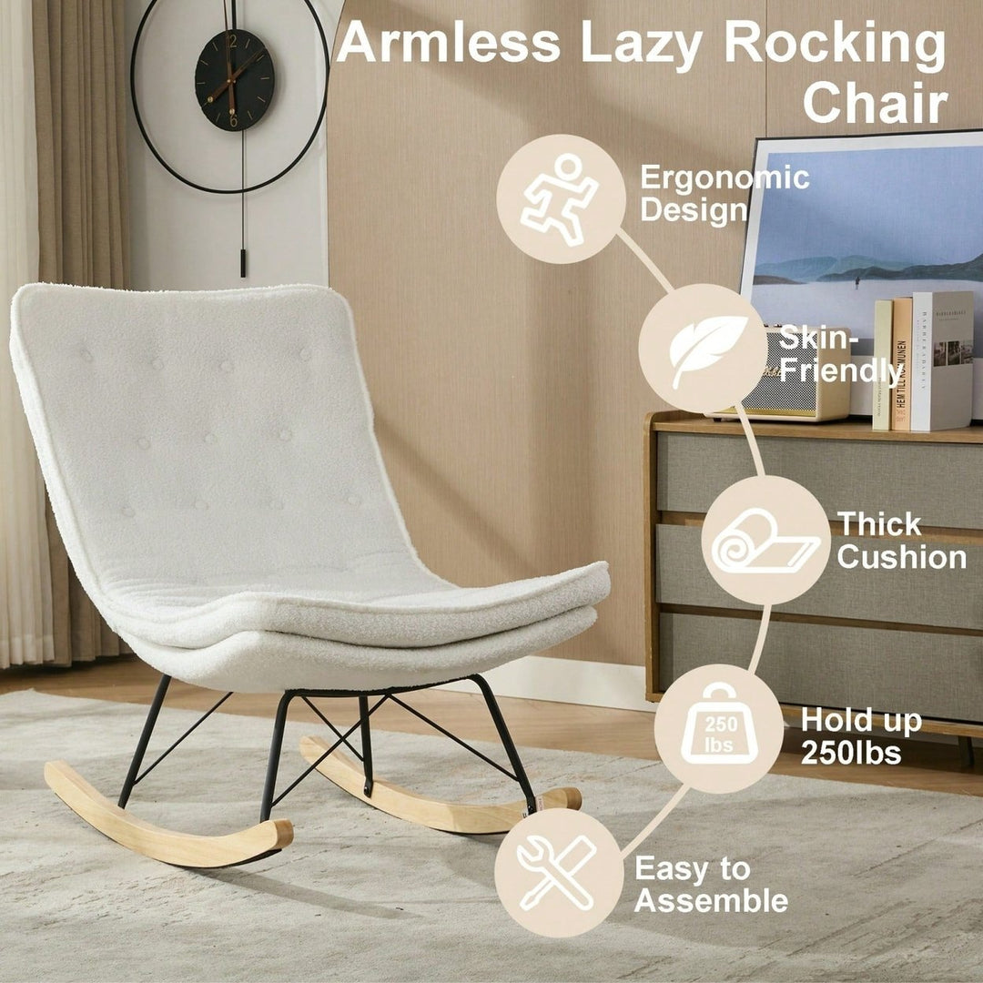 Upholstered Armless Rocker Chair With Wide Backrest And Seat Wood Base For Living Room, Balcony,Bedroom And Patio Porch. Image 11