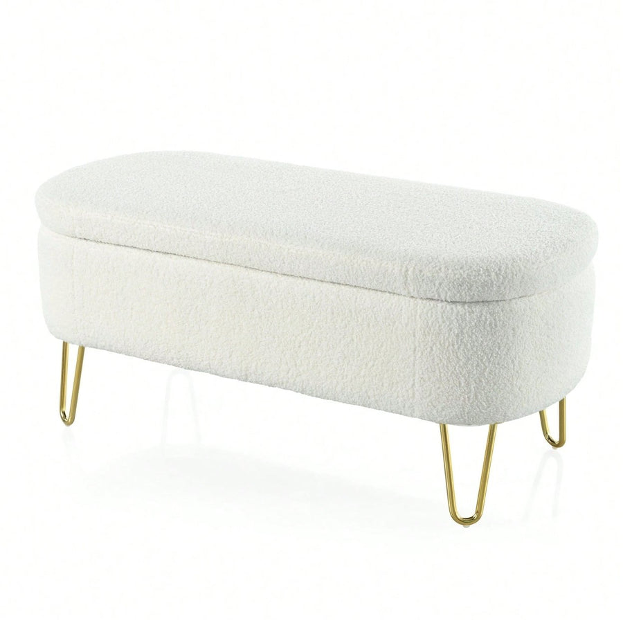 Upholstered Cream Storage Bench For Living Room Bedroom Entryway With Metal Legs Image 1