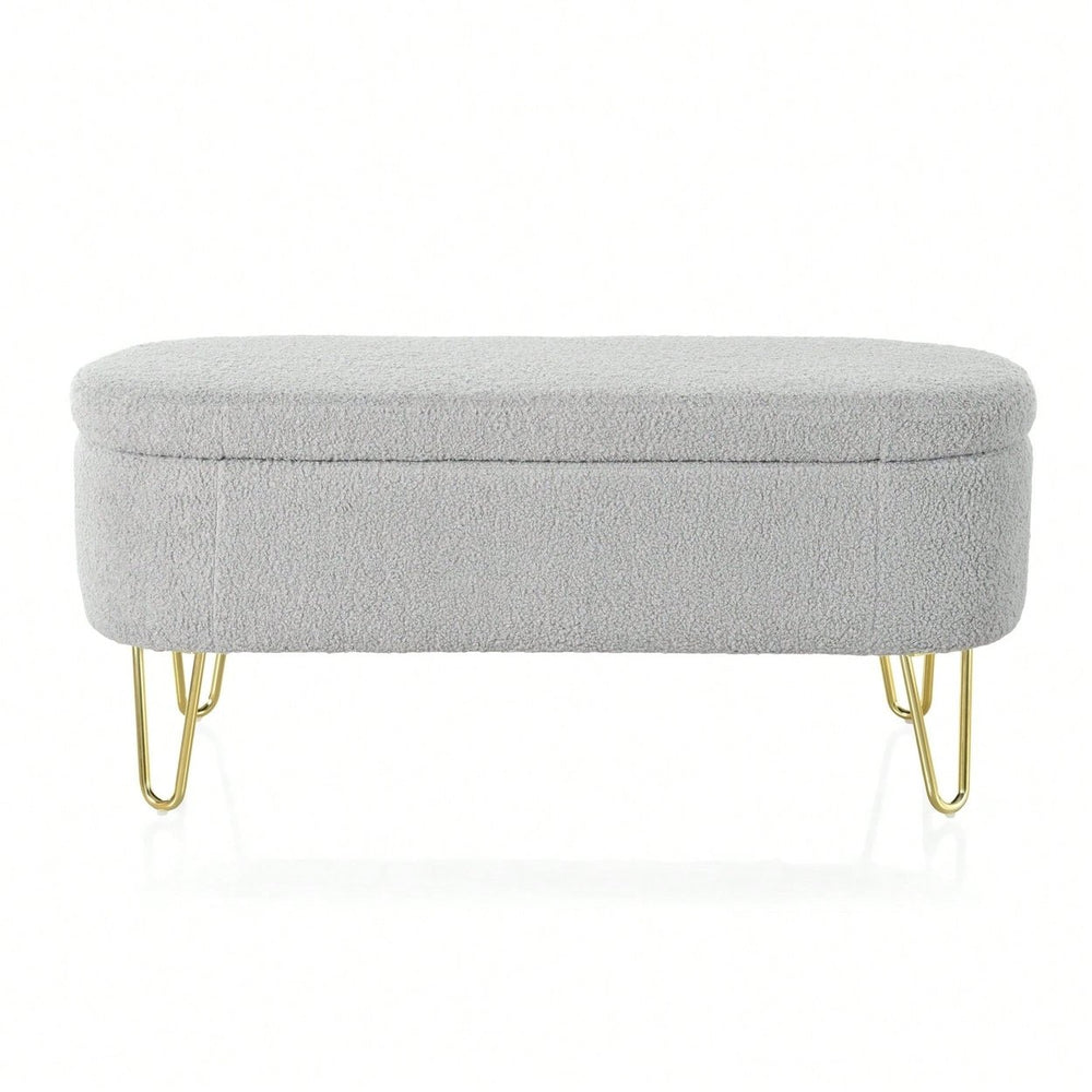 Upholstered Cream Storage Bench For Living Room Bedroom Entryway With Metal Legs Image 2