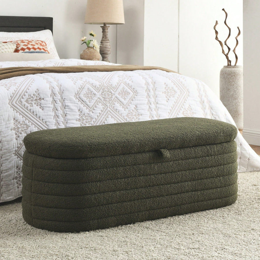 Upholstered Fabric Storage Bench End Of Bed Stool With Safety Hinge For Bedroom, Living Room, Entryway Image 1