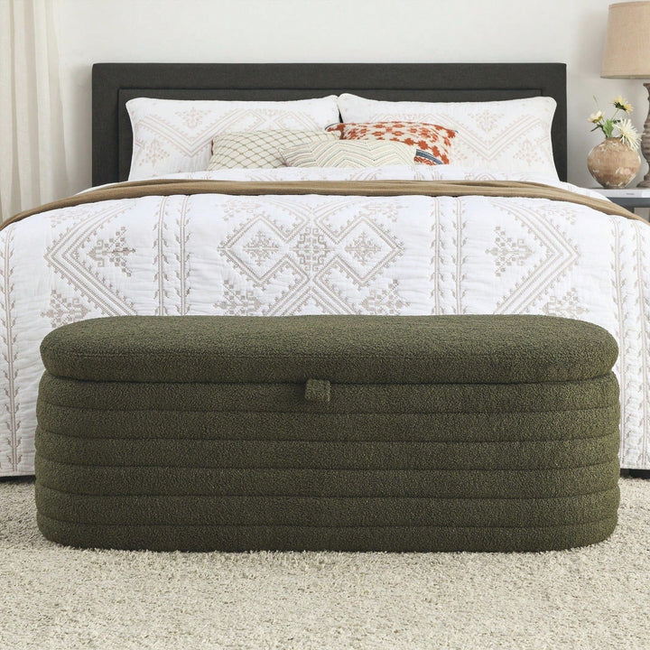 Upholstered Fabric Storage Bench End Of Bed Stool With Safety Hinge For Bedroom, Living Room, Entryway Image 5