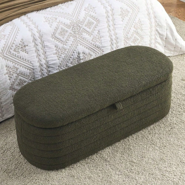 Upholstered Fabric Storage Bench End Of Bed Stool With Safety Hinge For Bedroom, Living Room, Entryway Image 6