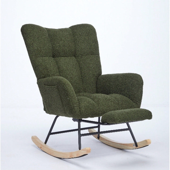 Upholstered High Back Rocking Chair Glider Accent Armchair With Solid Wood Legs For Nursery Bedroom Living Room In Green Image 8