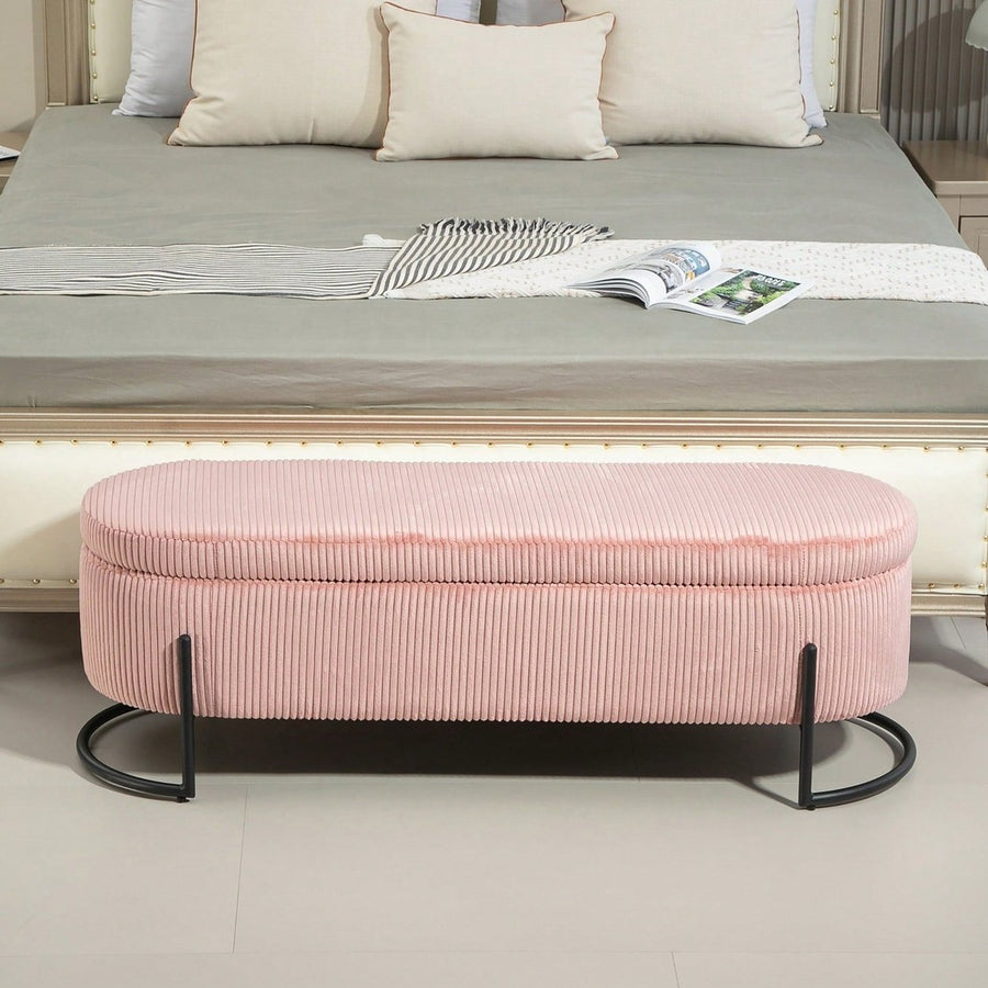 Upholstered Pink Storage Ottoman Bench For Bedroom And Living Room With Safety Hinge Padded Footstool Entryway Furniture Image 1