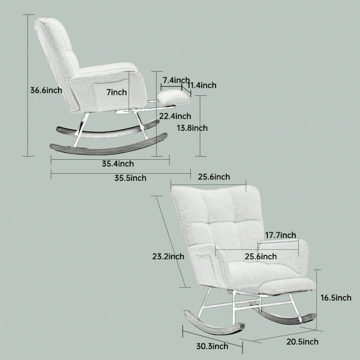 Upholstered High Back Rocking Chair Glider Accent Armchair With Solid Wood Legs For Nursery Bedroom Living Room In Green Image 9