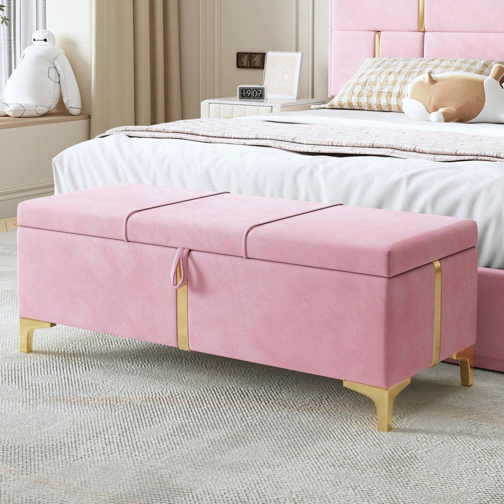 Upholstered Storage Ottoman,Storage Bench With Metal Legs For Bedroom,Living Room Image 1