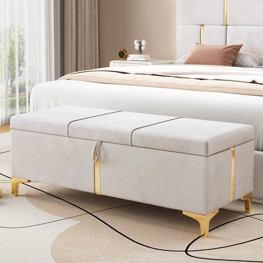 Upholstered Storage Ottoman,Storage Bench With Metal Legs For Bedroom,Living Room Image 2